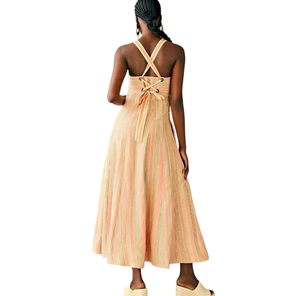 MAEVE Anthropologie Square-Neck Tie-Back Coral Dress Size 12 needs new zipper
